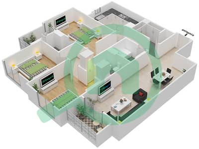 المخططات الطابقية لتصميم الوحدة 215 C شقة 3 غرف نوم - جناين أفينيو