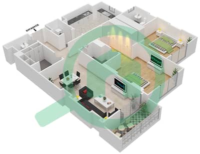 المخططات الطابقية لتصميم الوحدة 310 C شقة 2 غرفة نوم - جناين أفينيو