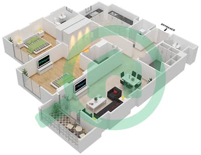 المخططات الطابقية لتصميم الوحدة 301 C شقة 2 غرفة نوم - جناين أفينيو