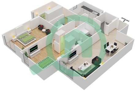 المخططات الطابقية لتصميم الوحدة 305 C شقة 3 غرف نوم - جناين أفينيو