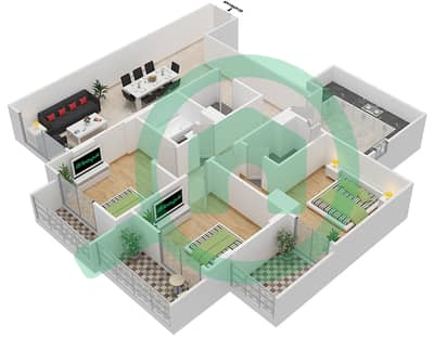 المخططات الطابقية لتصميم الوحدة 414 C شقة 3 غرف نوم - جناين أفينيو