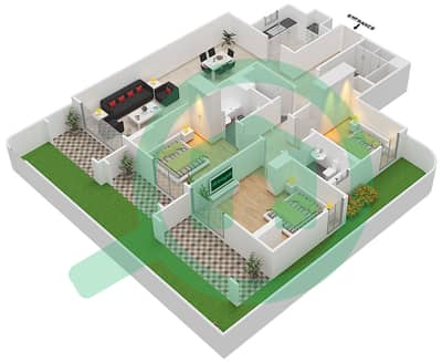المخططات الطابقية لتصميم الوحدة 5 H شقة 3 غرف نوم - جناين أفينيو