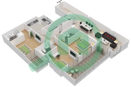 المخططات الطابقية لتصميم الوحدة 401 G شقة 3 غرف نوم - جناين أفينيو