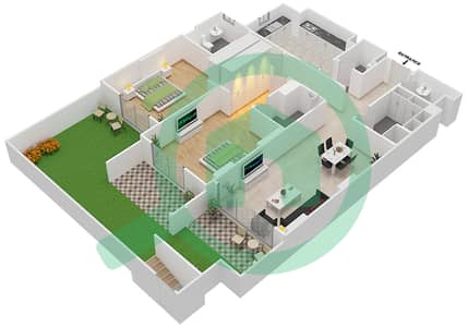 المخططات الطابقية لتصميم الوحدة 1 A GROUND FLOOR شقة 2 غرفة نوم - جناين أفينيو