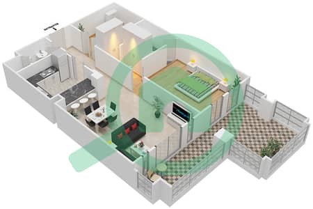 扎法兰4号楼 - 1 卧室公寓单位1 / FLOOR 2戶型图