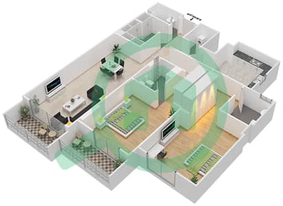 المخططات الطابقية لتصميم الوحدة 110 A شقة 2 غرفة نوم - جناين أفينيو