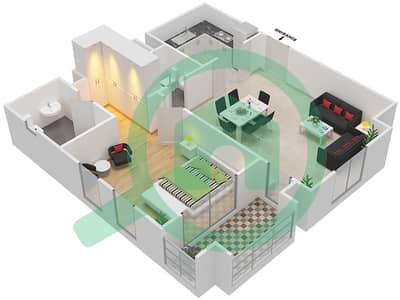 المخططات الطابقية لتصميم الوحدة 3 FLOOR 1-4 شقة 1 غرفة نوم - مسکة 2