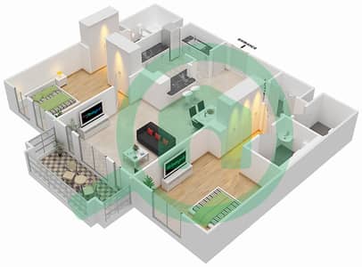 المخططات الطابقية لتصميم الوحدة 9 / FLOOR 1 شقة 2 غرفة نوم - زعفران 4