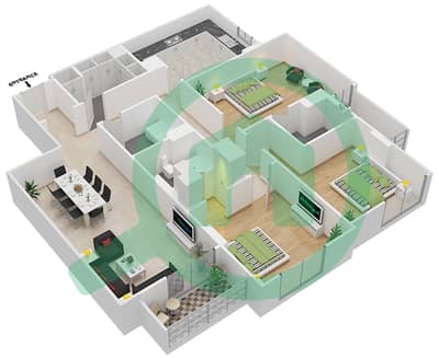 المخططات الطابقية لتصميم الوحدة 211 A شقة 3 غرف نوم - جناين أفينيو