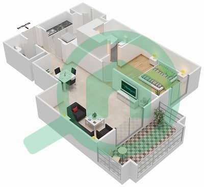 المخططات الطابقية لتصميم الوحدة 12 / FLOOR 1 شقة 1 غرفة نوم - زعفران 4