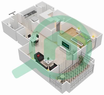 扎法兰4号楼 - 1 卧室公寓单位12 / FLOOR 1戶型图