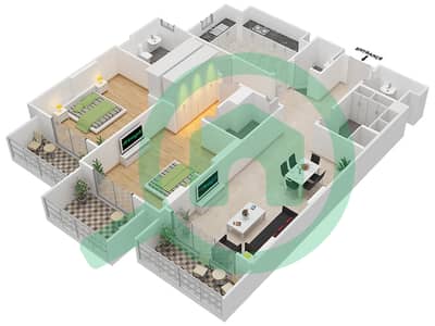 Джанаен Авеню - Апартамент 2 Cпальни планировка Единица измерения 201 A
