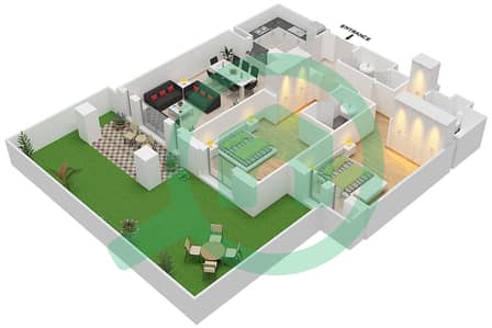 المخططات الطابقية لتصميم الوحدة 8 GROUND FLOOR شقة 2 غرفة نوم - مسکة 2