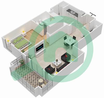 المخططات الطابقية لتصميم الوحدة 3 / FLOOR 3 شقة 1 غرفة نوم - زعفران 5