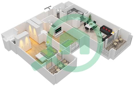 المخططات الطابقية لتصميم الوحدة 14 FLOOR 1-4 شقة 2 غرفة نوم - مسکة 2