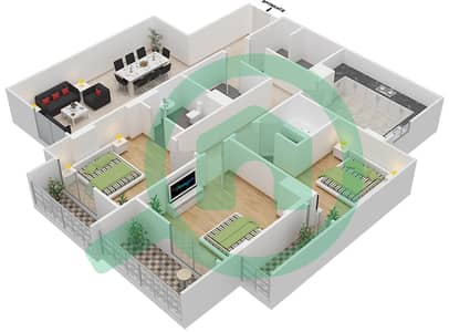 المخططات الطابقية لتصميم الوحدة 411 A شقة 3 غرف نوم - جناين أفينيو