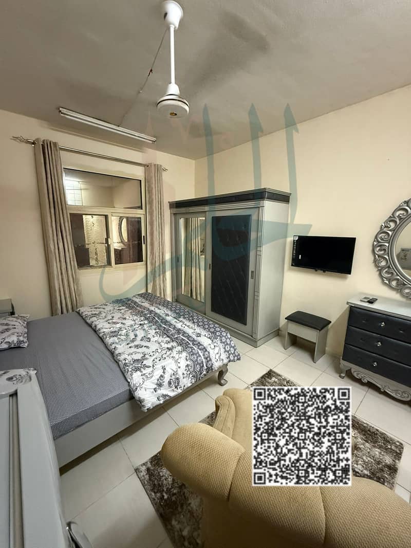 For monthly rent: fully furnished studio including all bills, located in Al Rashidiya area near the Gold Souq, Emirate of Ajman.