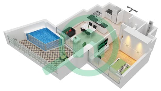 Binghatti Royale - Plano de planta de 1 habitación Apartamento Tipo/unidad 4 / UNIT 2-4 FLOOR 2-35 Binghatti Royale - Plano de planta de 1 habitación Apartamento Tipo/unidad 4 / UNIT 2-4 FLOOR 2-35