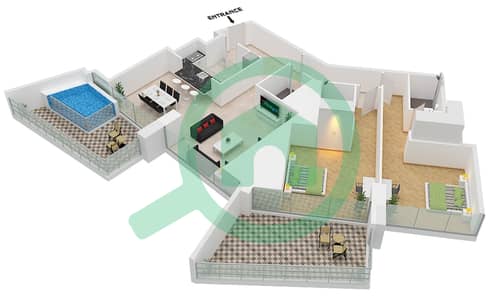 Binghatti Royale - Plano de planta de 2 habitaciones Apartamento Tipo/unidad 3 / UNIT 3, FLOOR 38 Binghatti Royale - Plano de planta de 2 habitaciones Apartamento Tipo/unidad 3 / UNIT 3, FLOOR 38