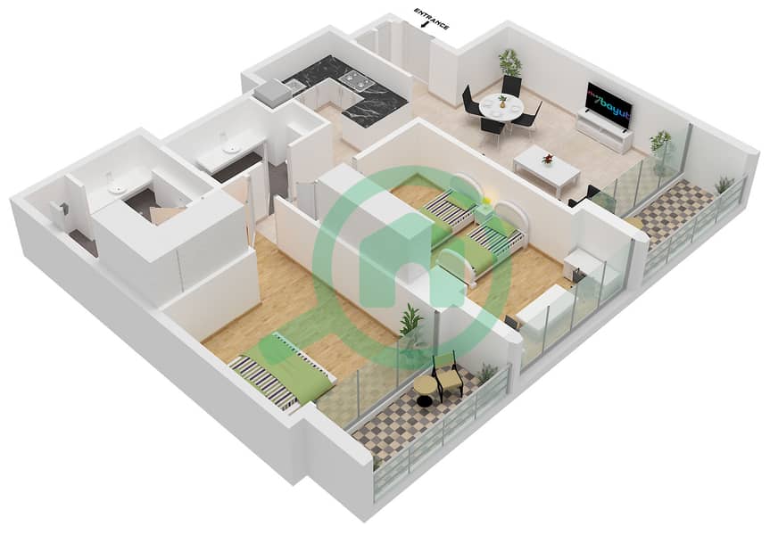 Verve Tower B - 2 Bedroom Apartment Type/unit C2 / UNIT 11 FLOOR 4,6 Floor plan interactive3D