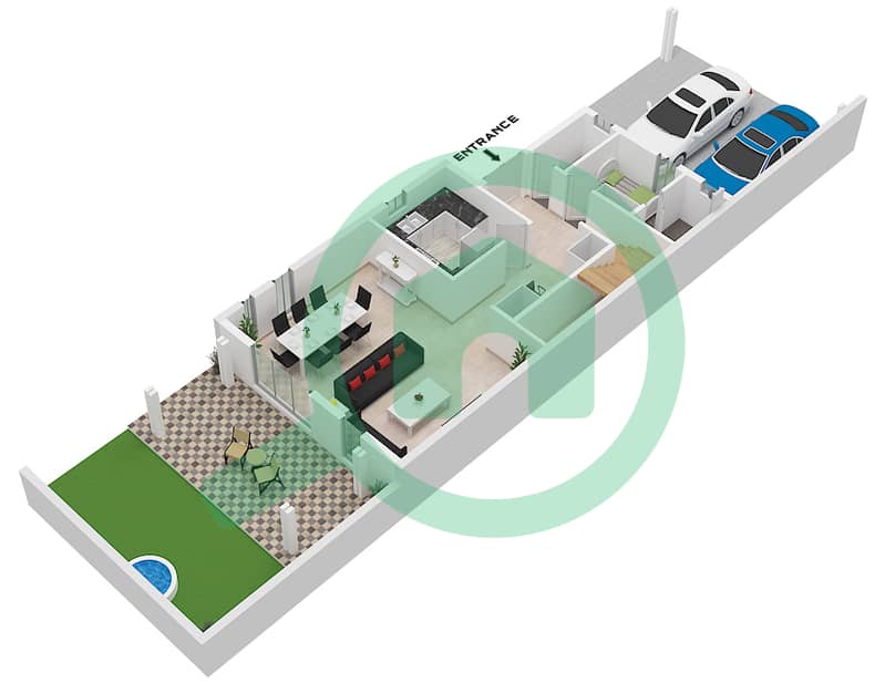 Floor Ground Aster - Grundriss für 3 Schlafzimmer Villa Typ R2EE Floor Ground interactive3D