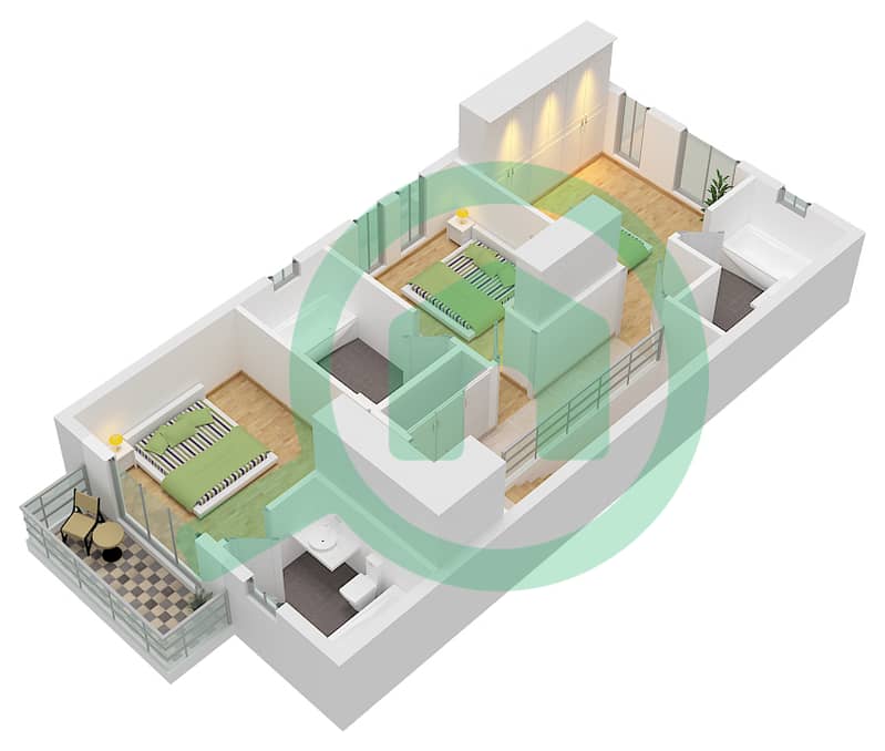 Floor First Aster - Grundriss für 3 Schlafzimmer Villa Typ R2EE Floor First interactive3D