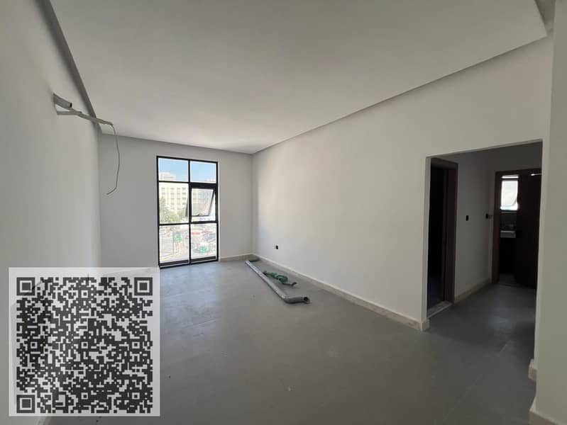 Apartment in a new building on Ajman Corniche. Annual rent 33,000 AED. First occupancy. One bedroom, living room, one bathrooms, balcony, central air