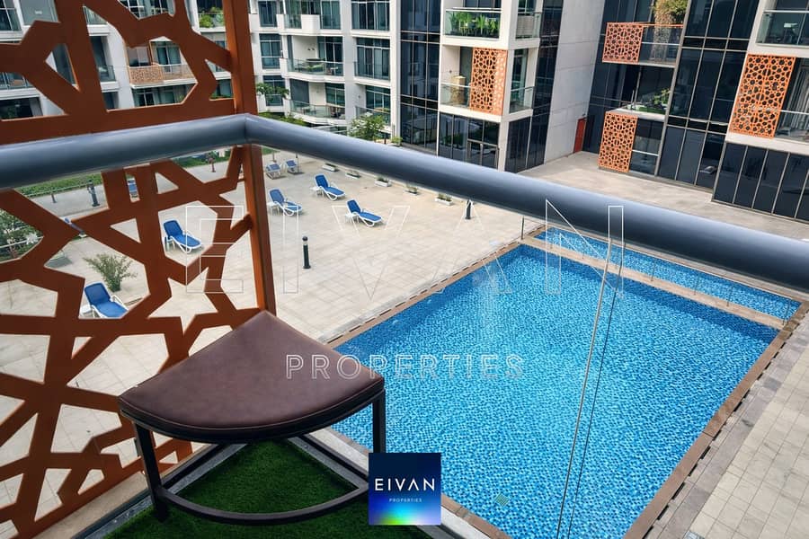8 Balcony view with pool and geometric elements. png