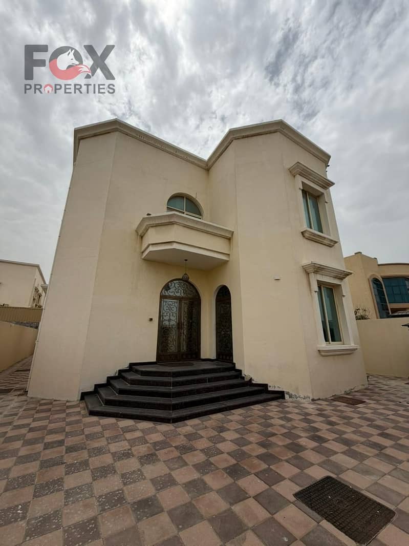 Elegant villa in Al Raqaib Ajman, 5 master bedrooms, 7 bathrooms, maid’s room,laundry room,spacious yard, large layout, prime location near all servic
