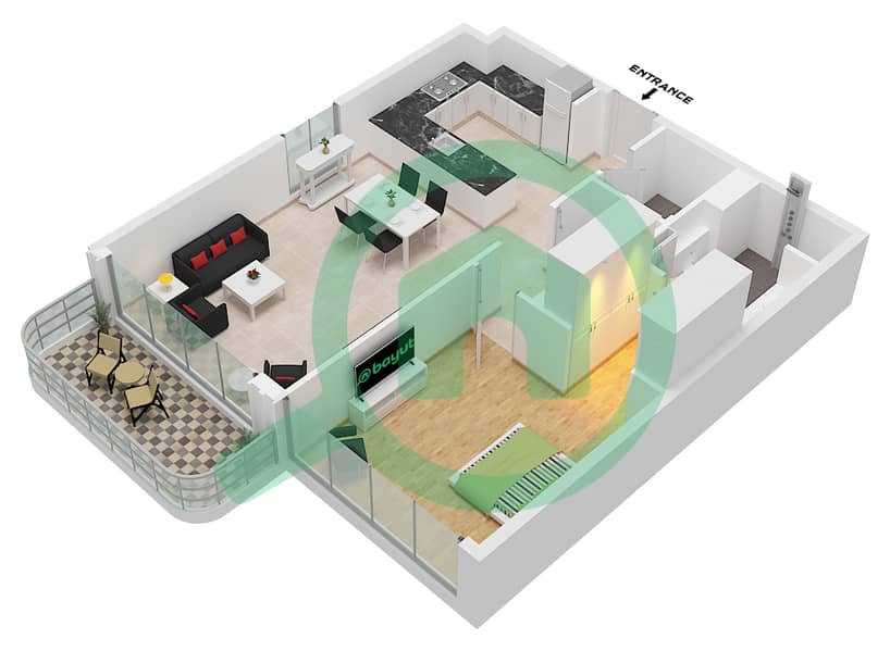 Bay Grove Residences Building 1 - Planimetria del piano di 1 Camera Appartamento Tipo/unità I / UNIT 1 FLOOR 1-8 interactive3D