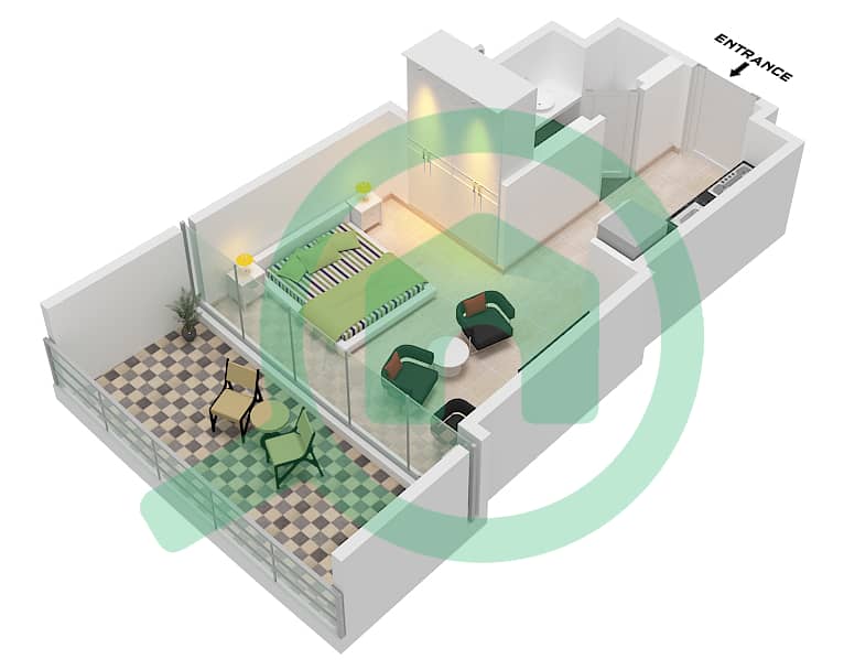 Binghatti Skyflame 1 - Studio Apartment Type 01 Floor plan interactive3D