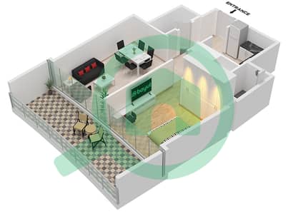 Binghatti Skyflame 2 - 1 Bedroom Apartment Type 01 Floor plan