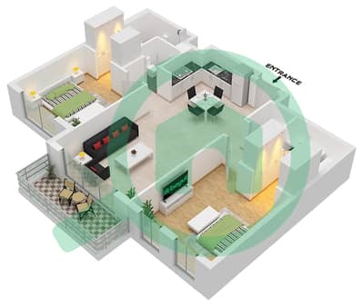 Holland Gardens - Plano de planta de 2 habitaciones Apartamento Tipo D(M)