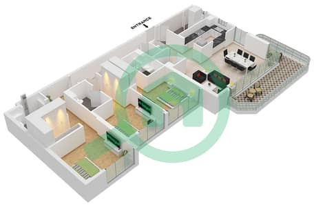 Bay Grove Residences Building 1 - Planimetria del piano di 3 Camere Appartamento Tipo/unità B / UNIT 2 FLOOR 1-7 Bay Grove Residences Building 1 - Planimetria del piano di 3 Camere Appartamento Tipo/unità B / UNIT 2 FLOOR 1-7