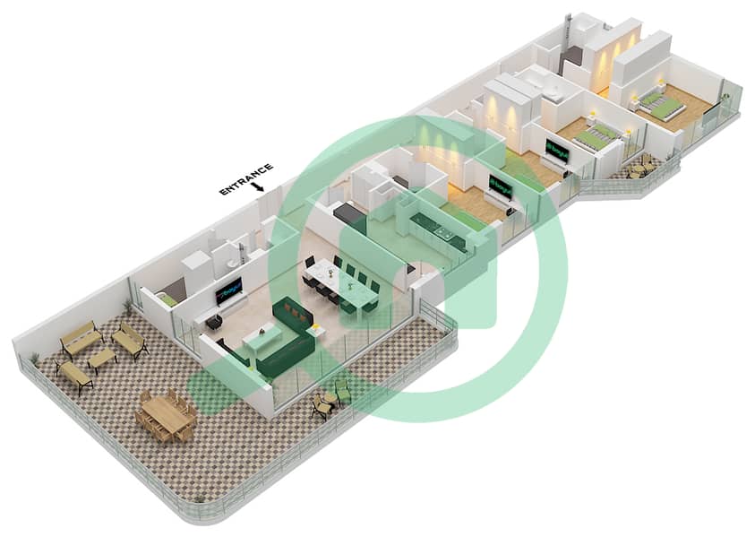 Bay Grove Residences Building 1 - Planimetria del piano di 4 Camere Appartamento Tipo/unità C / UNIT 2 FLOOR 8 interactive3D