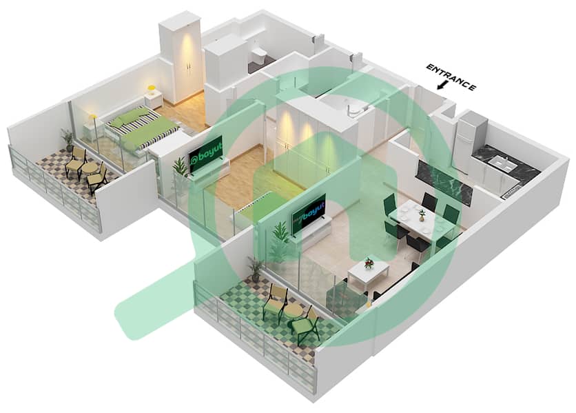 Vida Residence Aljada - 2 Bedroom Apartment Type A Floor plan interactive3D