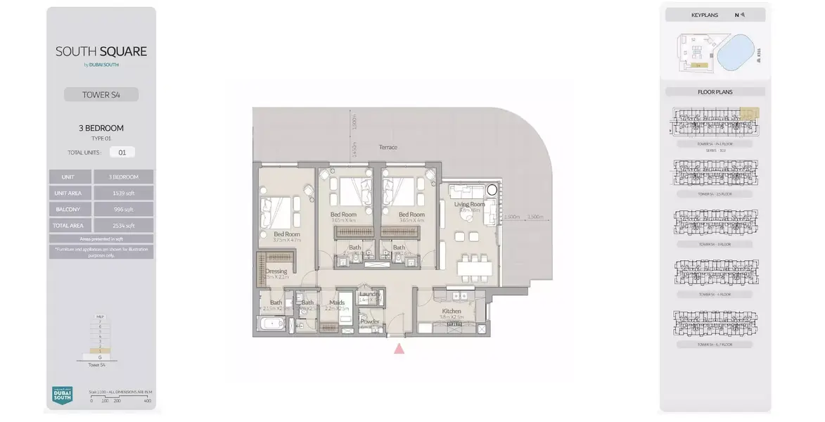 3 BR floor plan