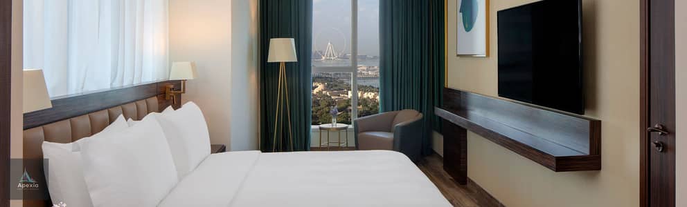 شقة فندقية 1 غرفة نوم للايجار في مدينة دبي للإعلام، دبي - VPVD_Avani-Seaview-1-Bedroom-Apartment_Bedroom. jpg