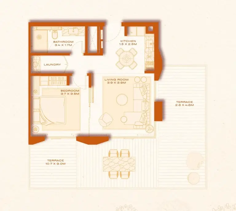 1 BR floor plan