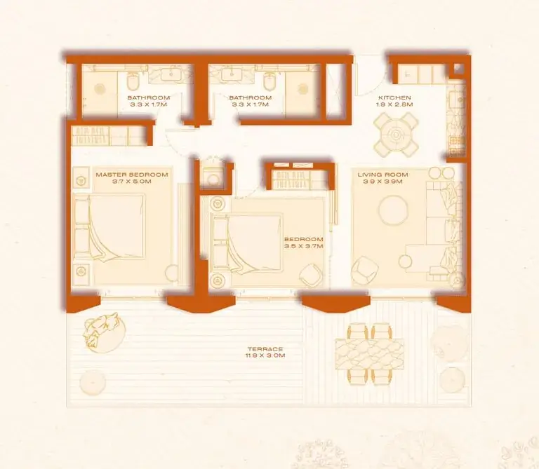 2 BR floor plan
