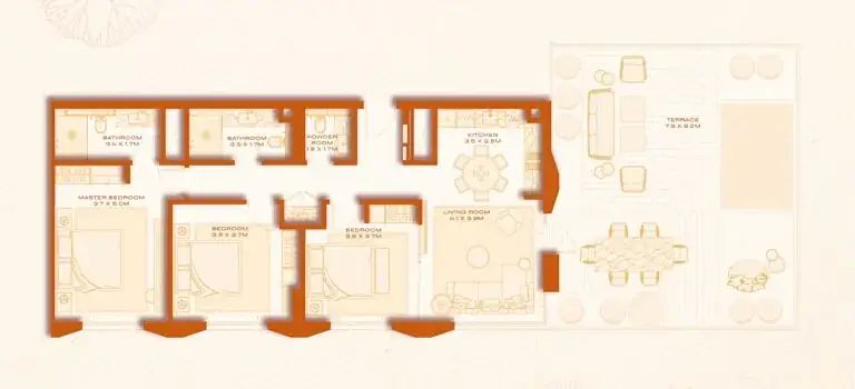 3 BR floor plan