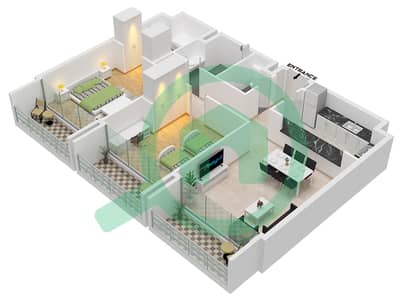 المخططات الطابقية لتصميم النموذج A-5 FLOOR 2,4,6 شقة 2 غرفة نوم - نسق 4