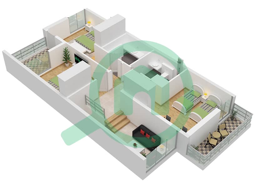 Masaar 3 - 3 Bedroom Townhouse Type A Floor plan First Floor interactive3D