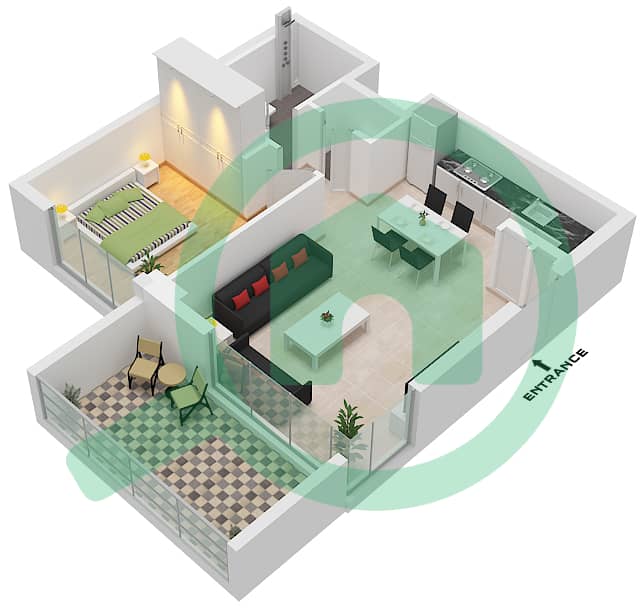 Type 5 Unit 1 Floor Ground Greenside Residence Tower A - 1 Bedroom Apartment Type/unit 5 / UNIT 1 FLOOR GROUND Floor plan Type 5 Unit 1 Floor Ground interactive3D