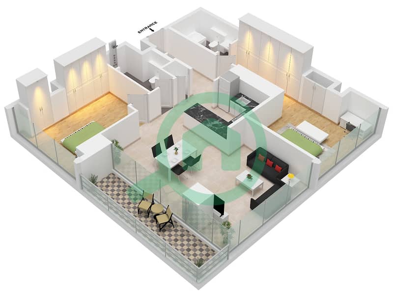 Verve Tower A - 2 Bedroom Apartment Type/unit B2/UNIT 3,4,8,9 FLOOR 4,6 Floor plan Type B2 Unit 3 Floor 6,8,22,24,28,30,32 
Unit 4 Floor 4,12,14 
Unit 8 Floor 6 
Unit 9 Floor 4 interactive3D