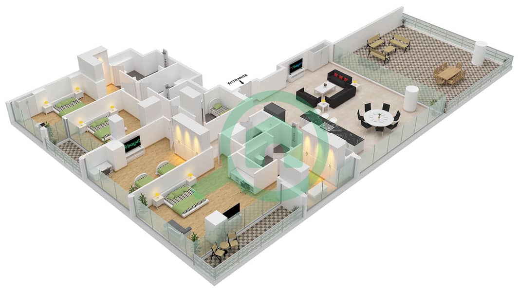 Floor plans for Type/unit B / UNIT 1 FLOOR 33 4-bedroom Apartments in ...