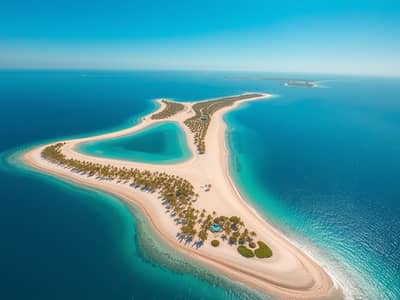ارض تجارية  للبيع في جزيرة المرجان، رأس الخيمة - A_stunning_aerial_view_of_Al_Murjan_Island_in_Ras_Al_Khaimah_showcasing_the_entire_island. _The_scene_displays_a_vast_stretch_of_pristine_sandy_beaches_bordered_by_a_clear_turquoise_sea. _Clusters_of_palm_trees_line_th. jpeg