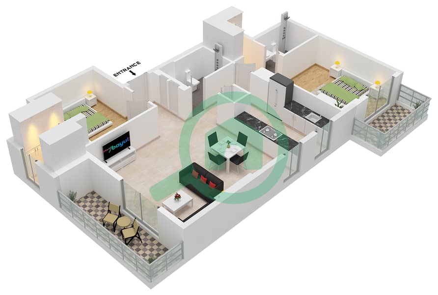 The Hamilton - Planimetria del piano di 2 Camere Appartamento Tipo B(M) interactive3D