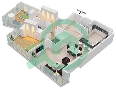 DAMAC Heights - 2 Bedroom Apartment Type 01 Floor plan