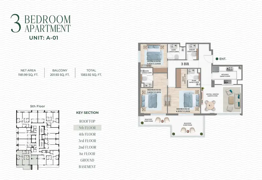 3 BR floor plan